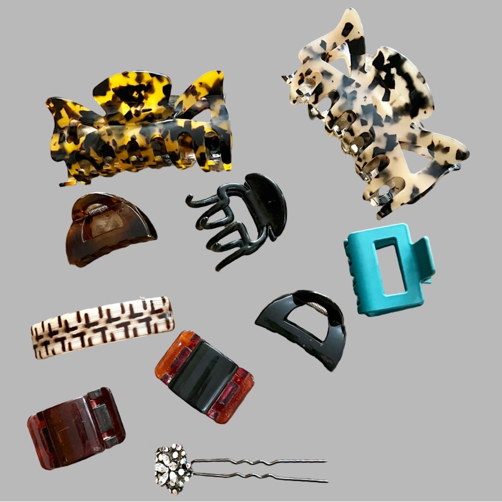 10 assorted hair accessories-clips, barrette, hair fork